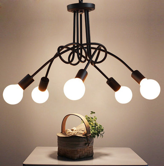 Iron Art Creative Minimalist  Ceiling Lamp Iron Tube Chandelier