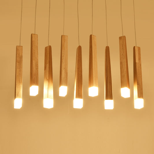 Nordic Solid Wood Matchstick Wooden Strip Pendant Light Post Modern Simplicity